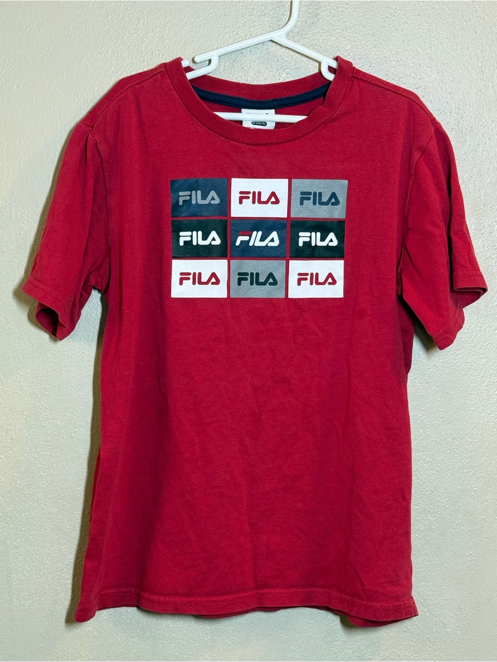 Fila Kids Red Short Sleeve Tee with Logo Grid Sz Med (10/12)
